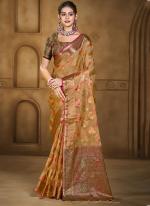 Organza Brown Festival Wear Weaving Saree